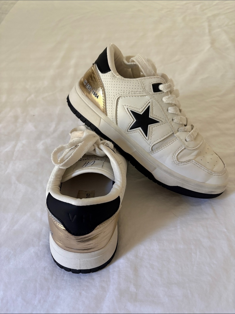 Women’s Vintage Havana White Sneakers with Black Star and Gold Accent